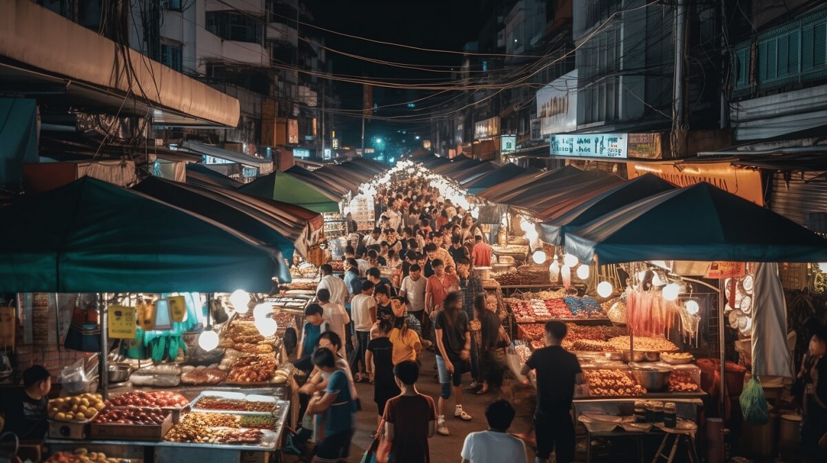 Pasear por el Mercado Nocturno Thepprasit